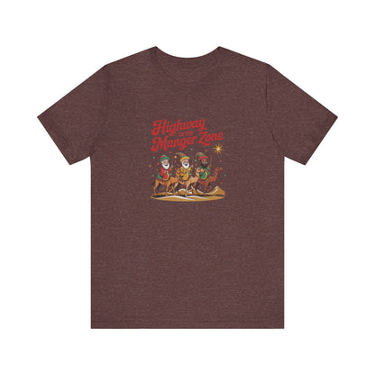 Highway to the Manger Zone — Top Gun-Inspired Christmas Retro Tee (Dark)