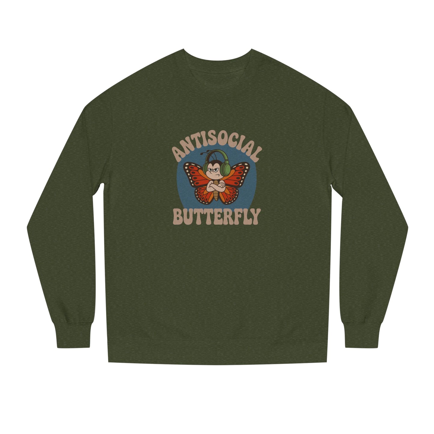 Antisocial Butterfly (Male) — Retro Workout Sweatshirt (Dark)