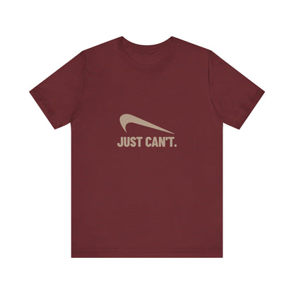 Just Can’t Athletic Parody — Retro Workout Tee (Dark)