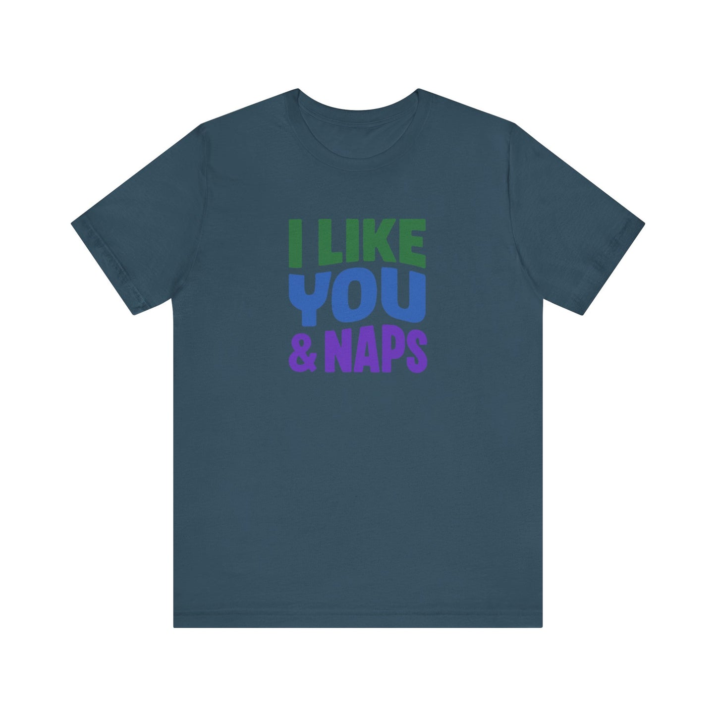 I Like You & Naps (Cool Gradient) — Retro Loungewear Tee (Dark)