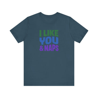 I Like You & Naps (Cool Gradient) — Retro Loungewear Tee (Dark)