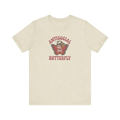 Antisocial Butterfly (Female) — Retro Workout Tee (Light)