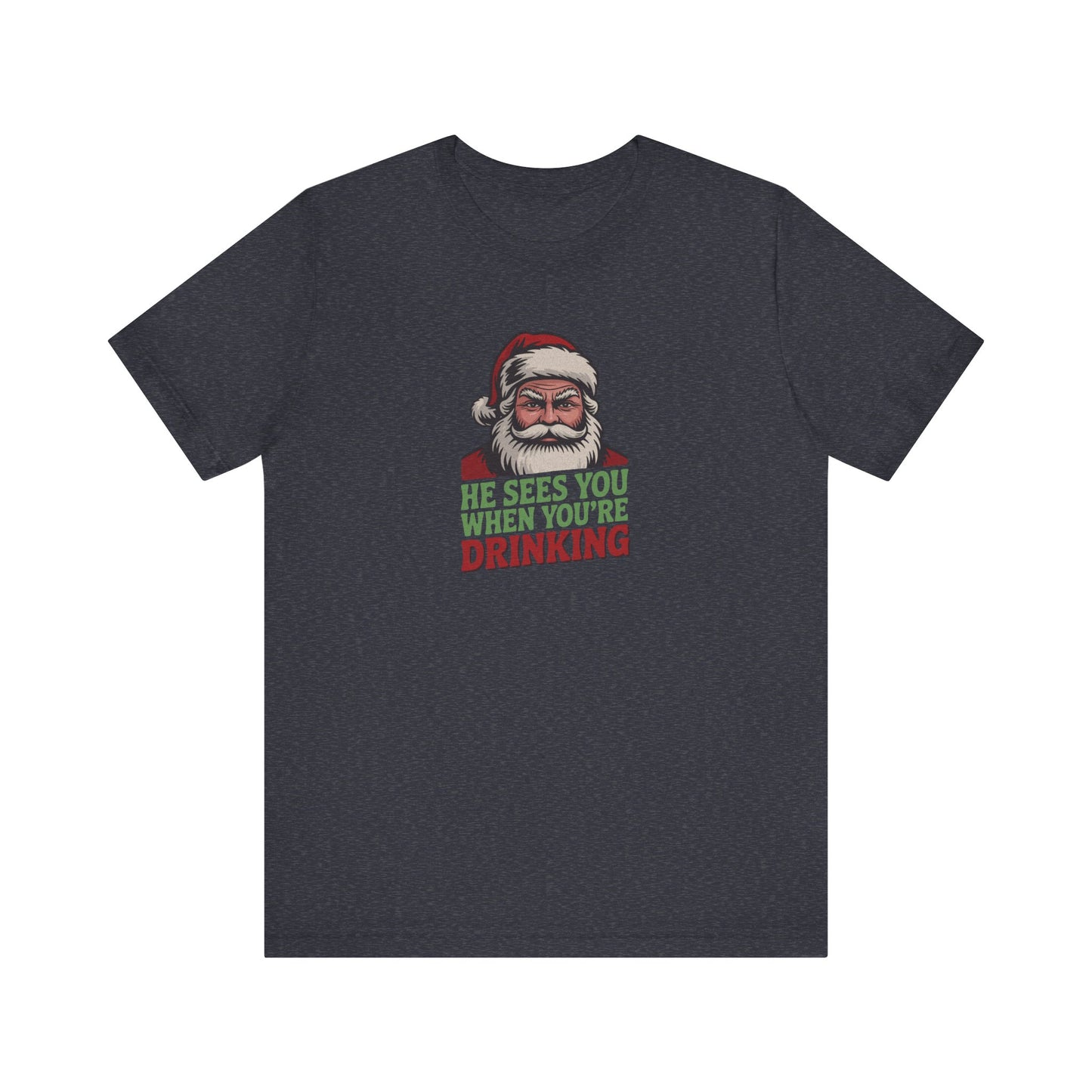 He Sees You When You're Drinking — Judgmental Santa Retro Tee (Dark)