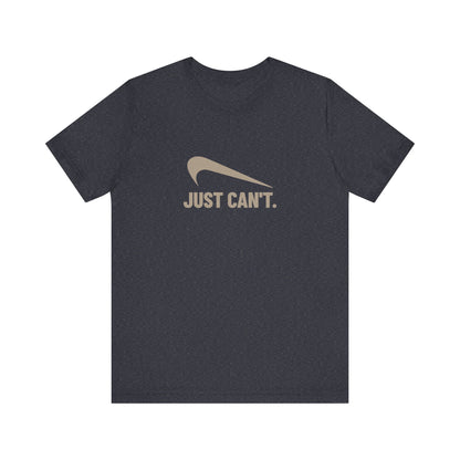 Just Can’t Athletic Parody — Retro Workout Tee (Dark)