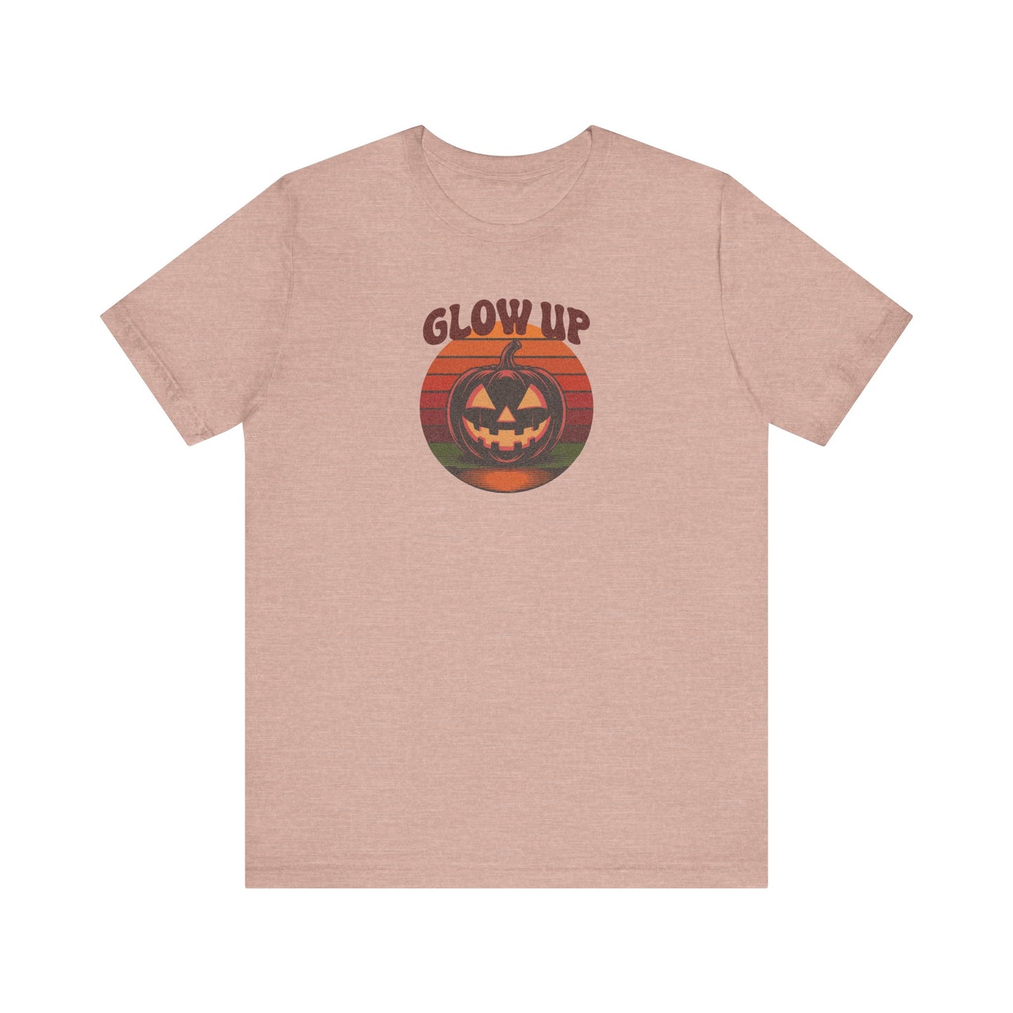Halloween Glow Up Pumpkin — Retro Autumn Sunset Tee (Light)