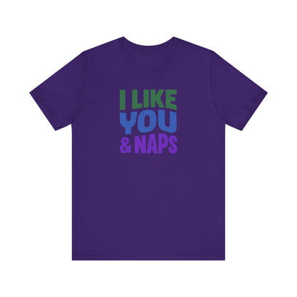 I Like You & Naps (Cool Gradient) — Retro Loungewear Tee (Dark)