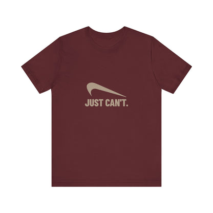 Just Can’t Athletic Parody — Retro Workout Tee (Dark)
