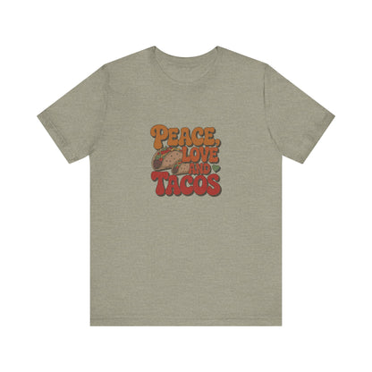 Peace, Love, and Tacos — Retro Foodie Tee (Light)