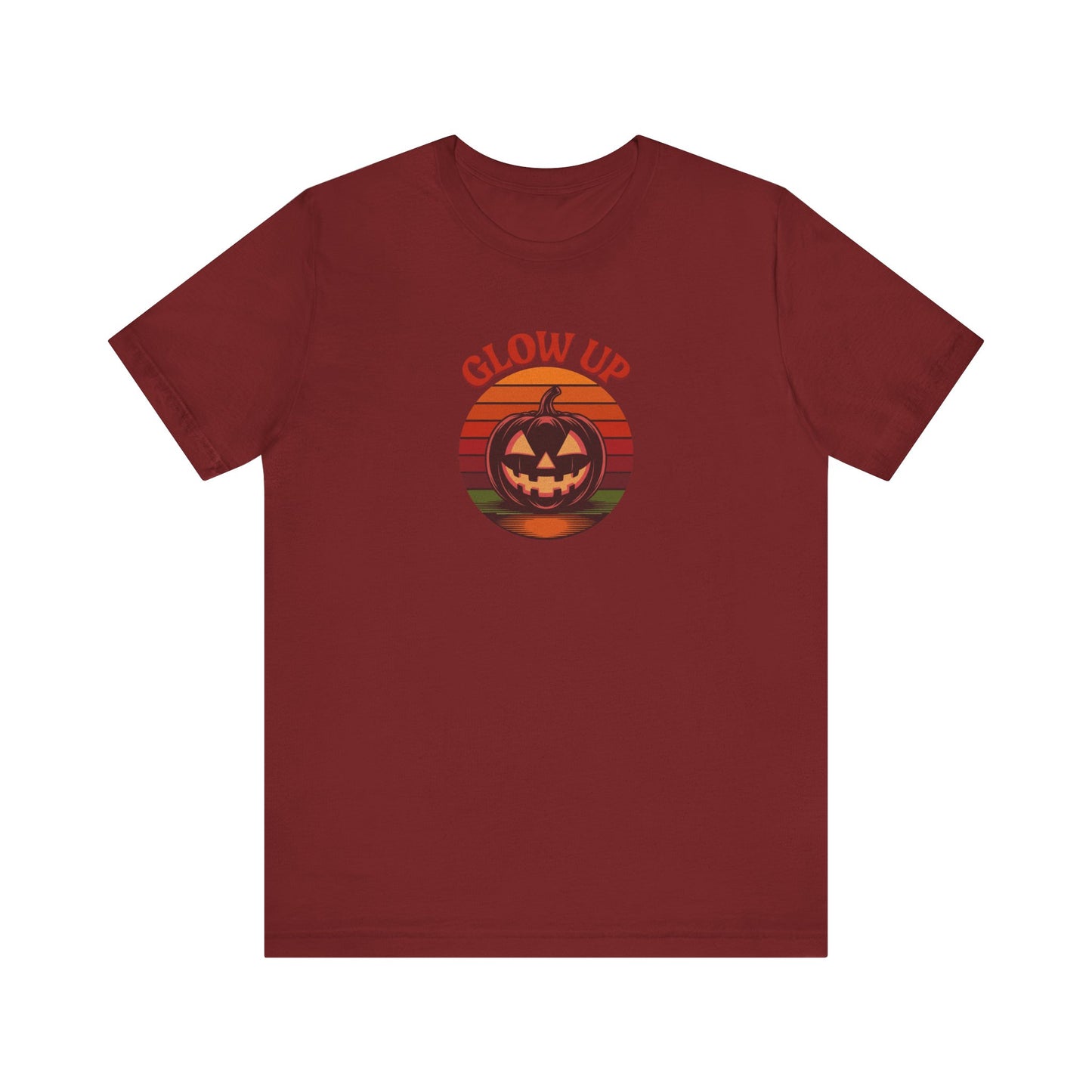 Halloween Glow Up Pumpkin — Retro Autumn Sunset Tee (Dark)