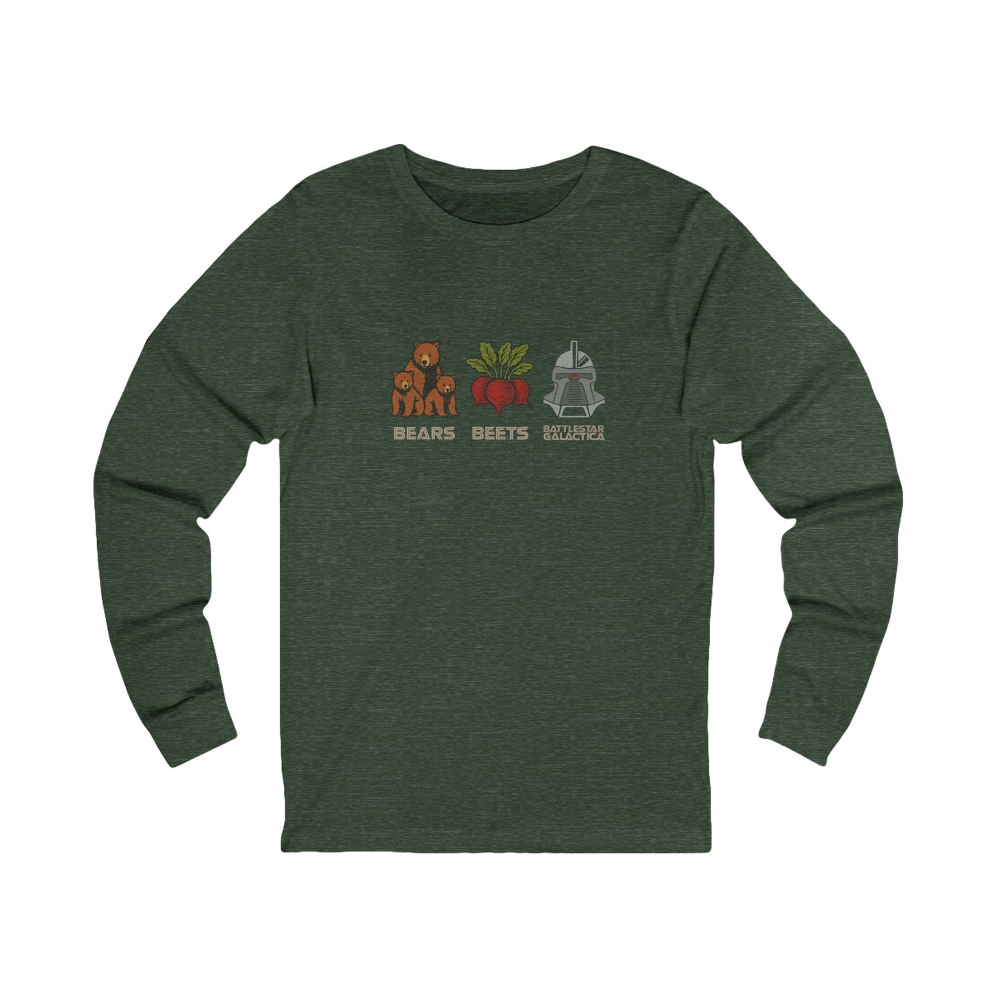 Bears, Beets, Battlestar (Captions) — Retro Long Sleeve (Dark)