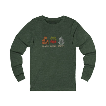 Bears, Beets, Battlestar (Captions) — Retro Long Sleeve (Dark)