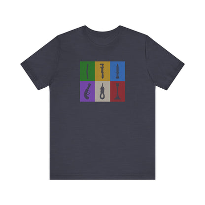 Six Ways Into the Evidence Locker — Clue Retro Tee (Dark)