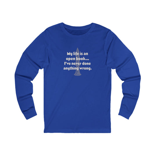 My Life Is an Open Book, I've Never Done Anything Wrong — Clue Retro Long Sleeve (Dark)