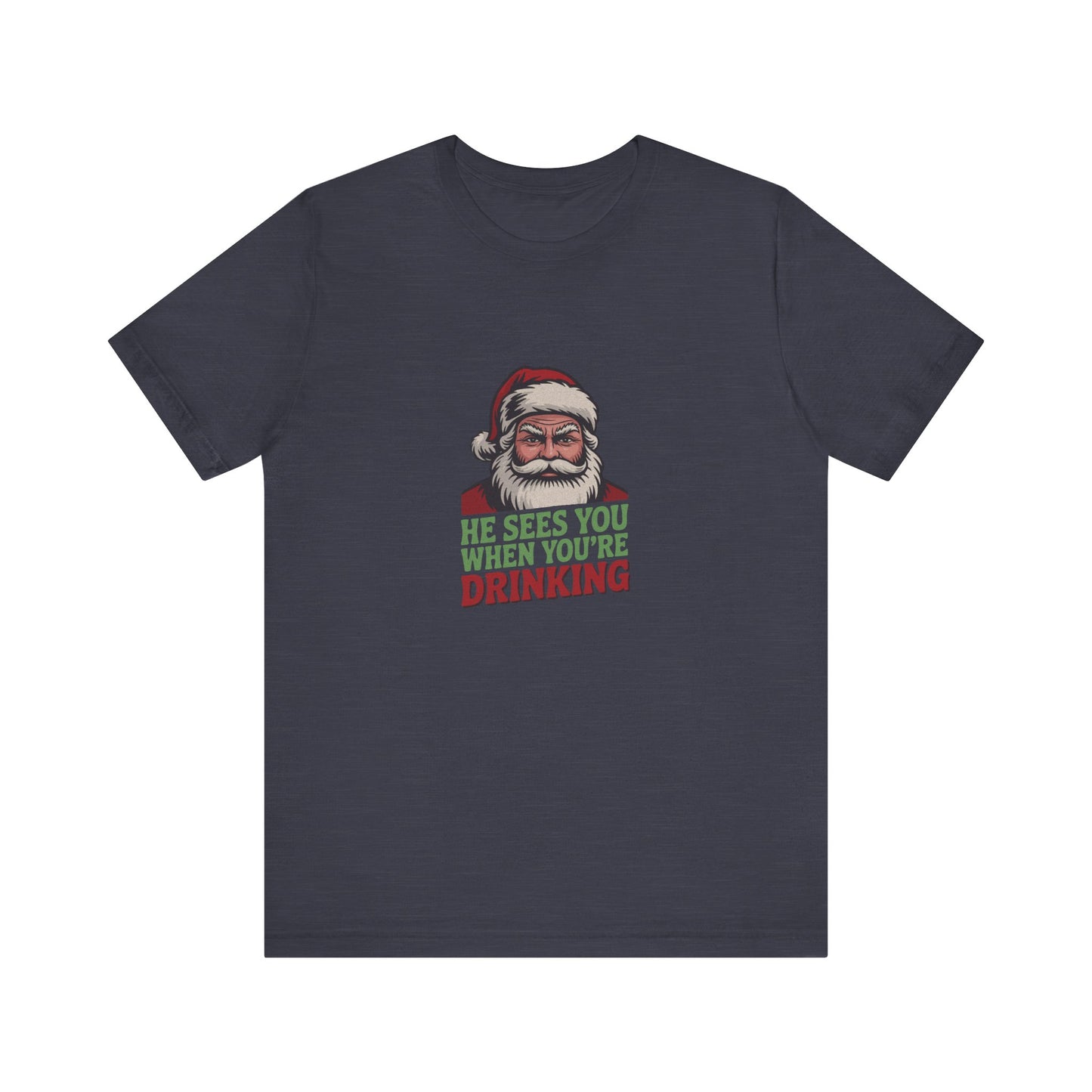 He Sees You When You're Drinking — Judgmental Santa Retro Tee (Dark)