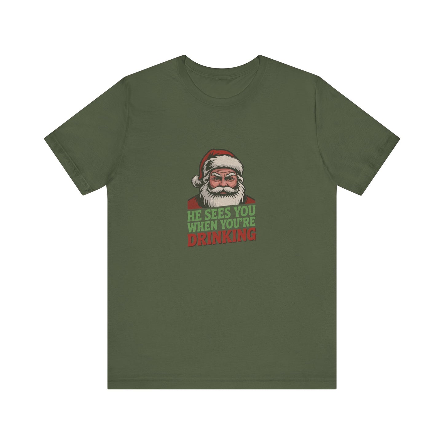 He Sees You When You're Drinking — Judgmental Santa Retro Tee (Dark)
