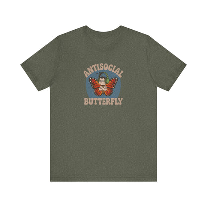 Antisocial Butterfly (Male) — Retro Workout Tee (Dark)