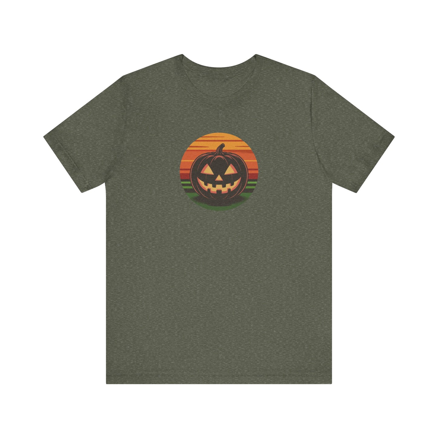 Retro Jack: Glowing Classic — Halloween Sunset Tee (Dark)