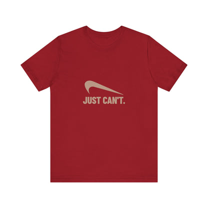 Just Can’t Athletic Parody — Retro Workout Tee (Dark)