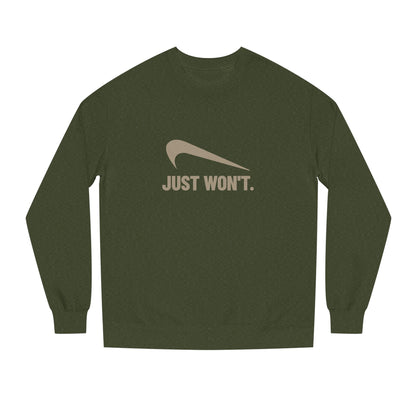 Just Won’t Athletic Parody — Retro Workout Sweatshirt (Dark)