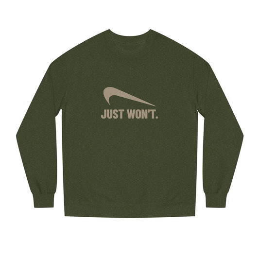 Just Won’t Athletic Parody — Retro Workout Sweatshirt (Dark)