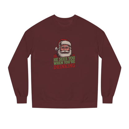 He Sees You When You're Drinking — Judgmental Santa Sweatshirt (Dark)