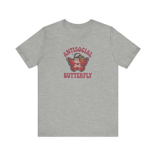Antisocial Butterfly (Female) — Retro Workout Tee (Light)