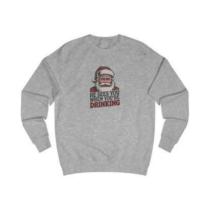 He Sees You When You're Drinking — Judgmental Santa Sweatshirt (Light)