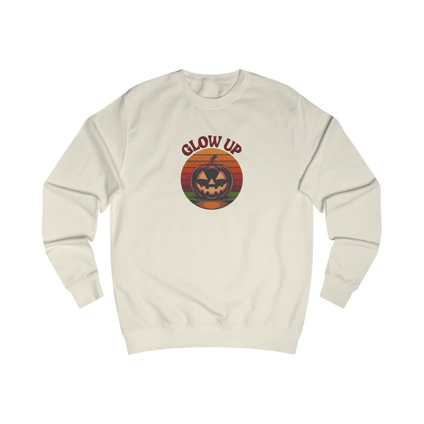 Halloween Glow Up Pumpkin — Retro Autumn Sunset Sweatshirt (Light)