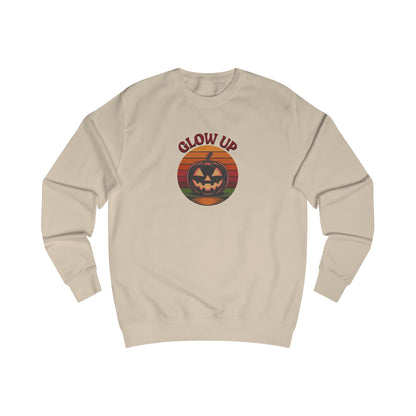 Halloween Glow Up Pumpkin — Retro Autumn Sunset Sweatshirt (Light)