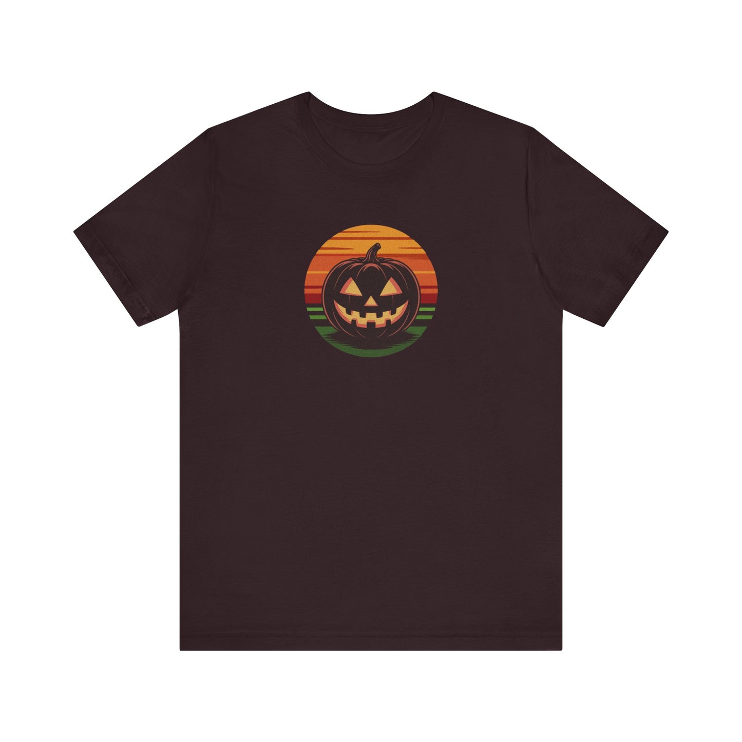 Retro Jack: Glowing Classic — Halloween Sunset Tee (Dark)