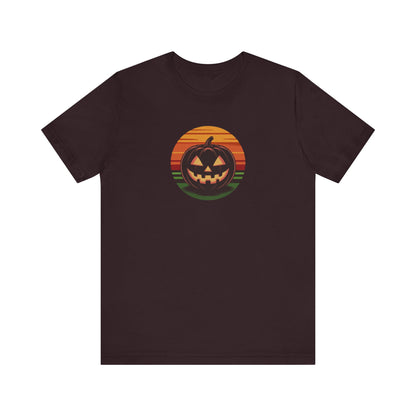 Retro Jack: Glowing Classic — Halloween Sunset Tee (Dark)