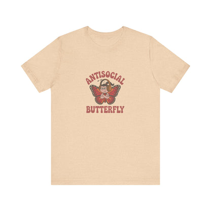 Antisocial Butterfly (Female) — Retro Workout Tee (Light)