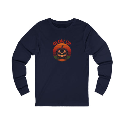 Halloween Glow Up Pumpkin — Retro Autumn Sunset Long Sleeve (Dark)