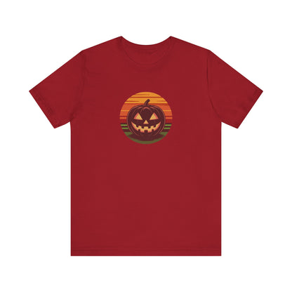 Retro Jack: Glowing Classic — Halloween Sunset Tee (Dark)