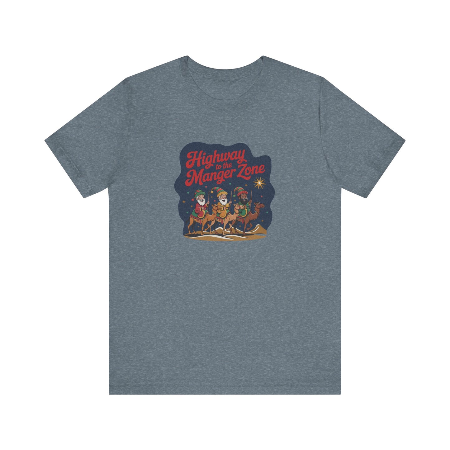Highway to the Manger Zone — Top Gun-Inspired Christmas Retro Tee (Light)