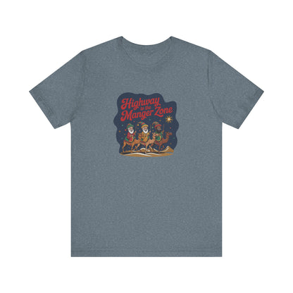 Highway to the Manger Zone — Top Gun-Inspired Christmas Retro Tee (Light)