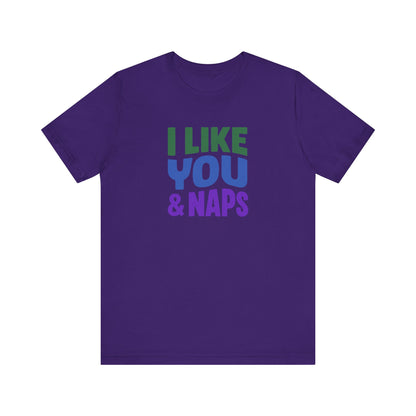 I Like You & Naps (Cool Gradient) — Retro Loungewear Tee (Dark)