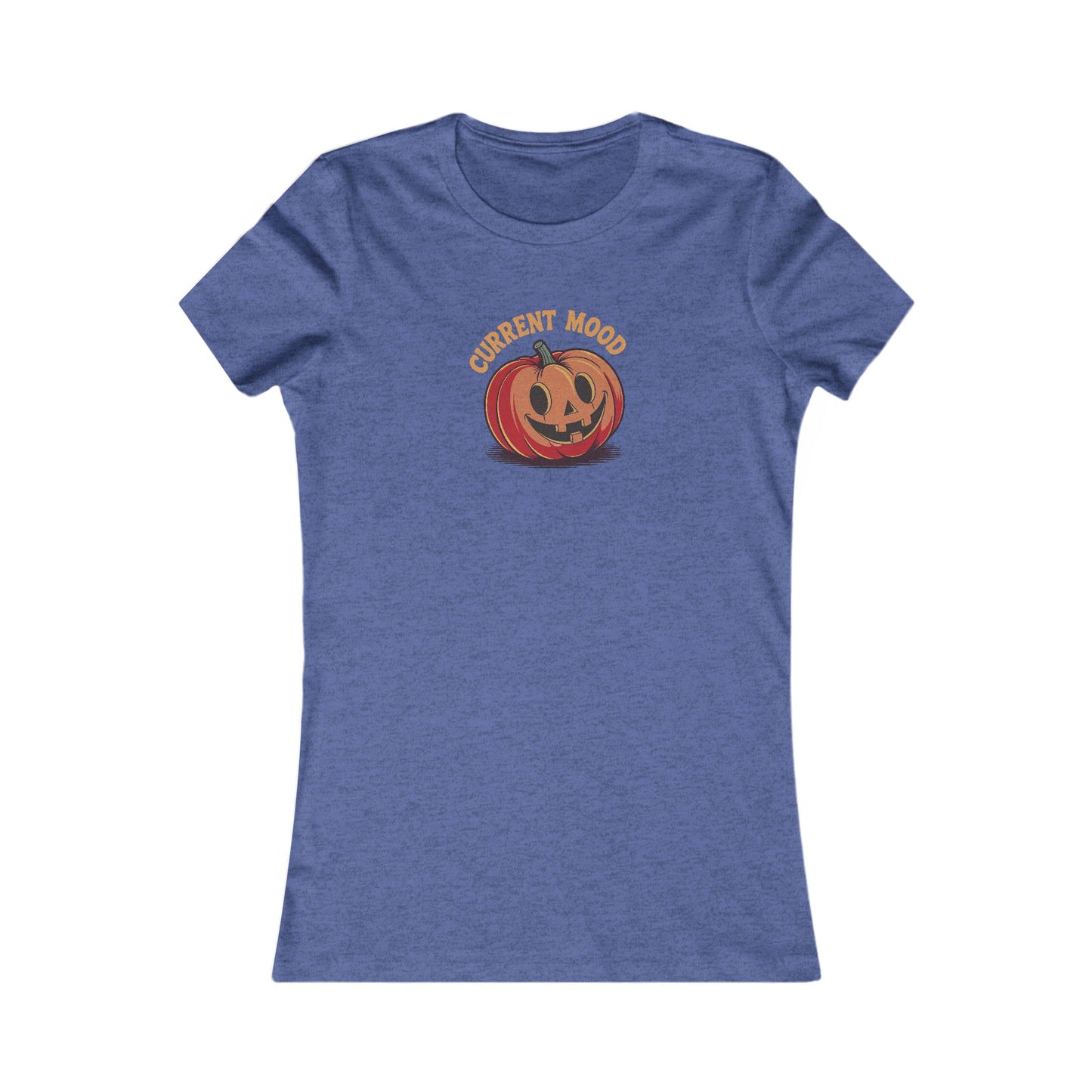Current Mood (Cute Pumpkin) — Retro Halloween Women's Tee (Dark)