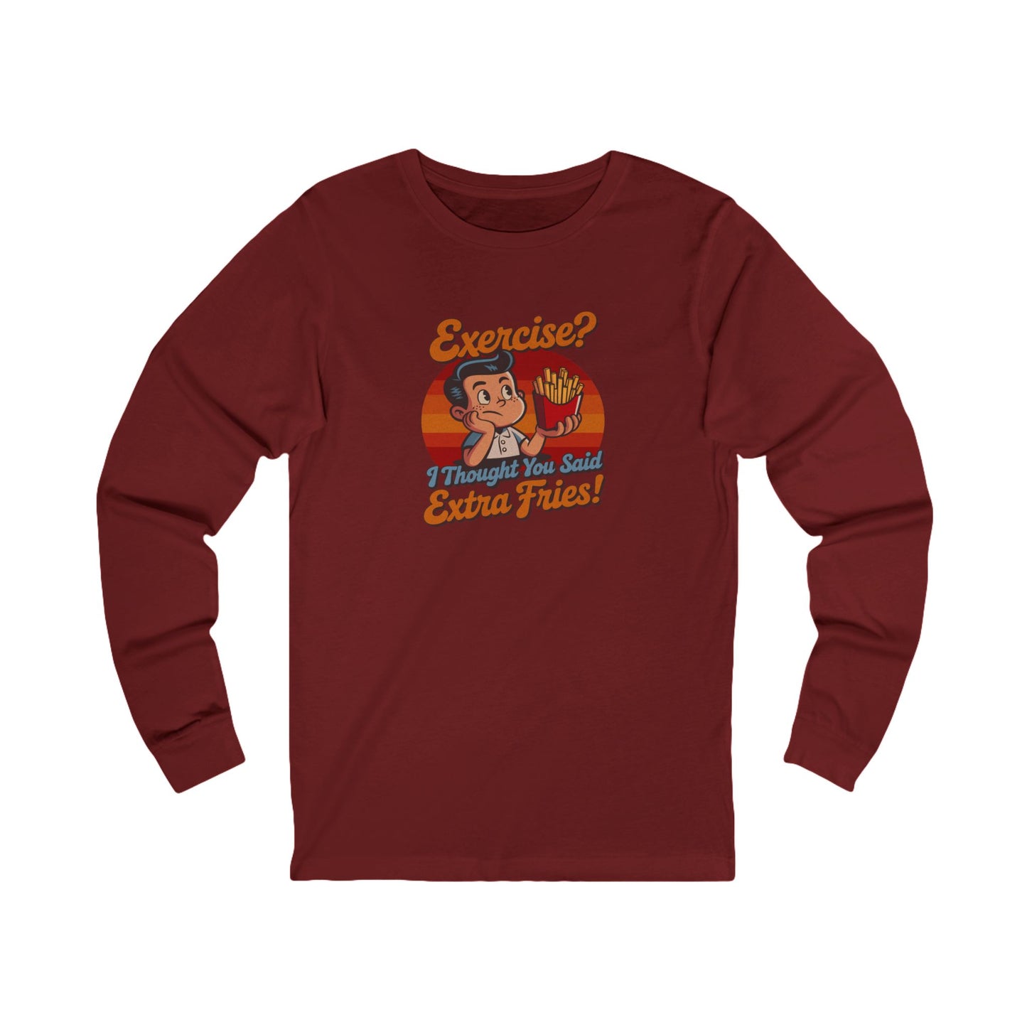 Exercise? I Thought You Said Extra Fries! — Retro Long Sleeve (Dark)