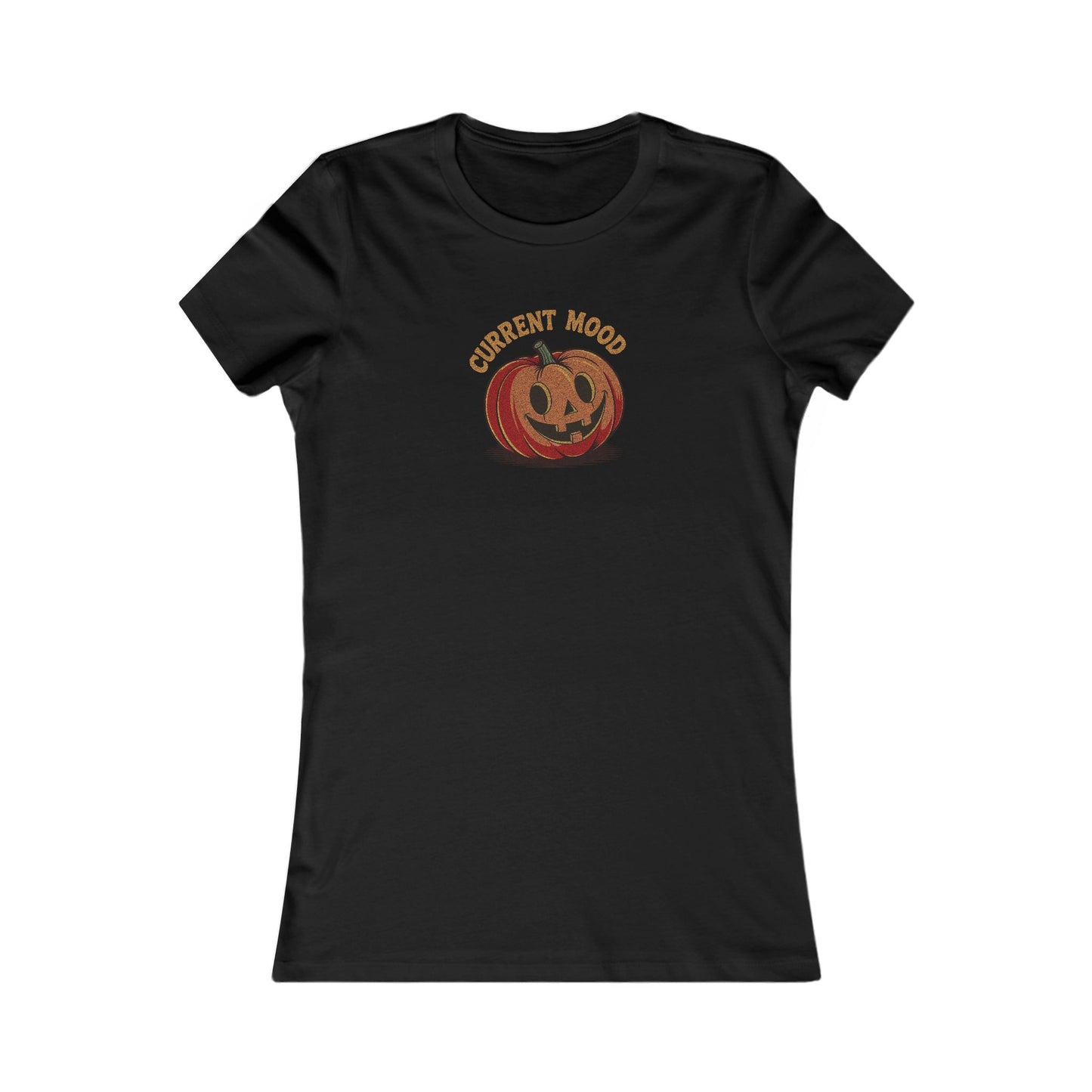 Current Mood (Cute Pumpkin) — Retro Halloween Women's Tee (Dark)