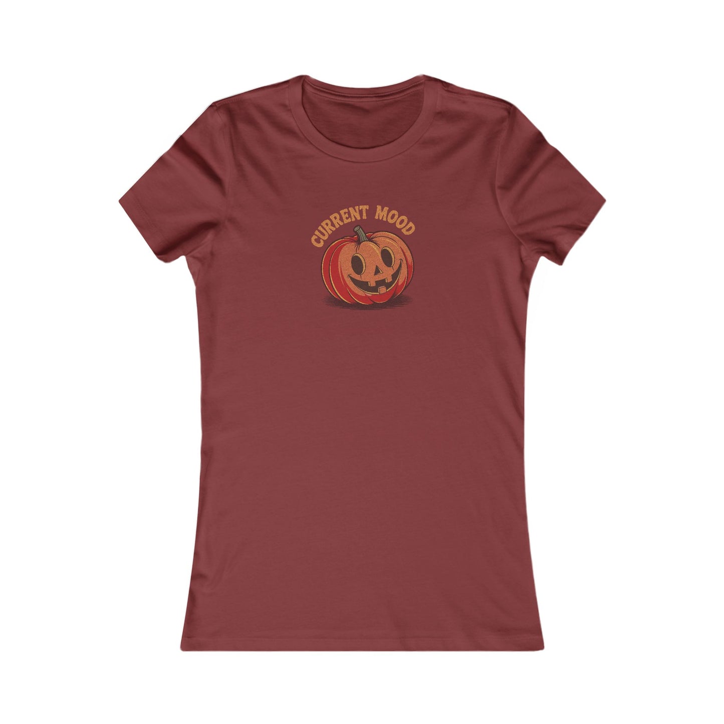 Current Mood (Cute Pumpkin) — Retro Halloween Women's Tee (Dark)