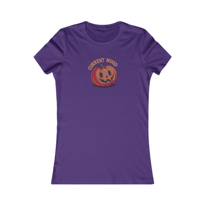 Current Mood (Cute Pumpkin) — Retro Halloween Women's Tee (Dark)