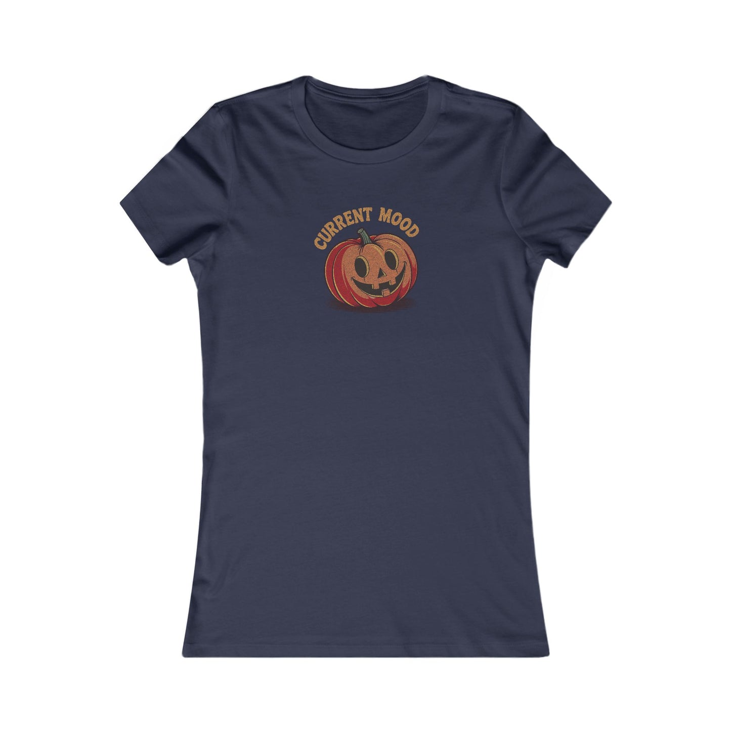 Current Mood (Cute Pumpkin) — Retro Halloween Women's Tee (Dark)