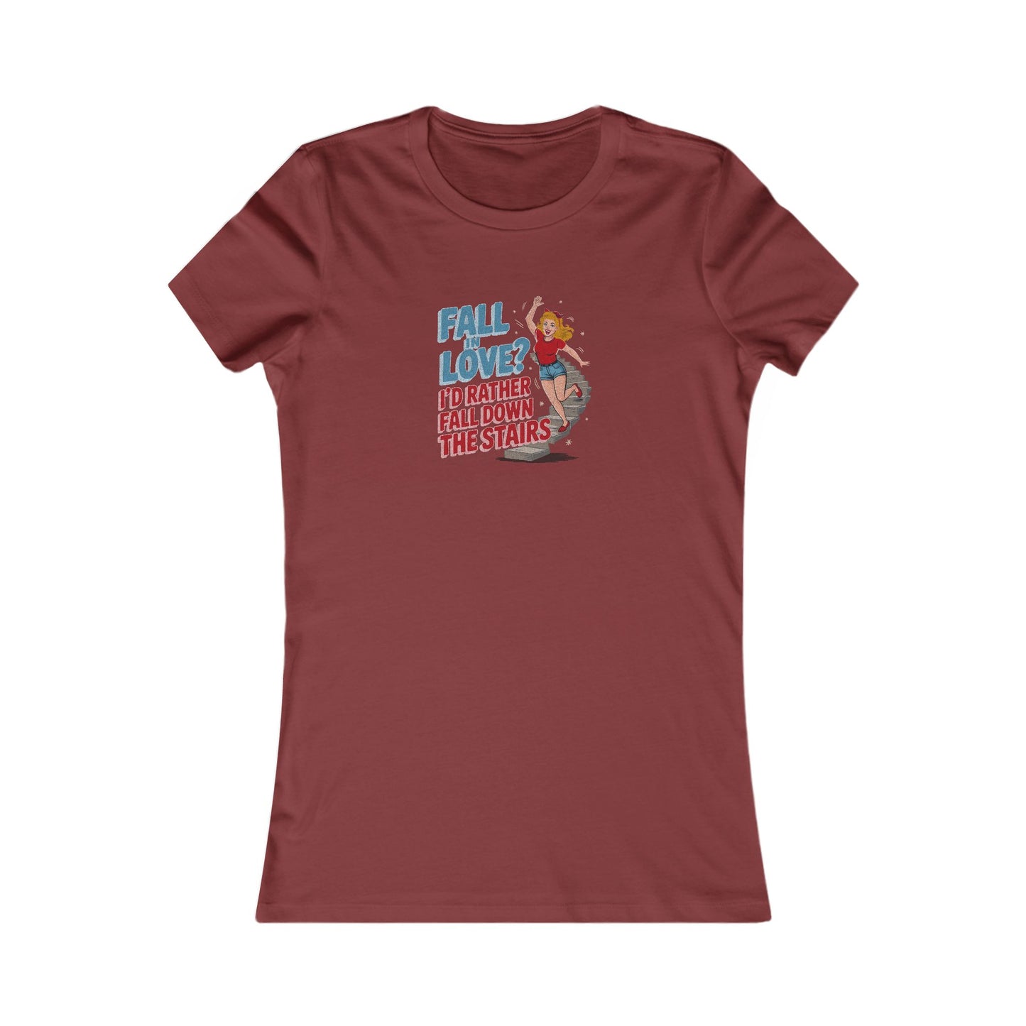 Fall in Love? I'd Rather Fall Down the Stairs — Retro Women's Tee (Dark)