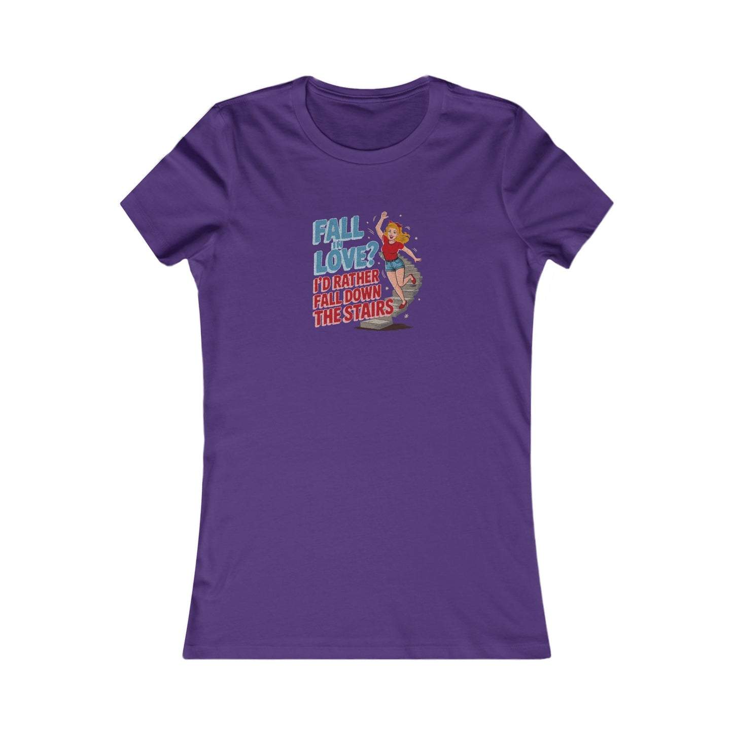 Fall in Love? I'd Rather Fall Down the Stairs — Retro Women's Tee (Dark)