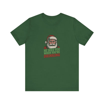 He Sees You When You're Drinking — Judgmental Santa Retro Tee (Dark)