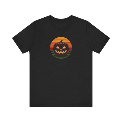 Retro Jack: Glowing Classic — Halloween Sunset Tee (Dark)