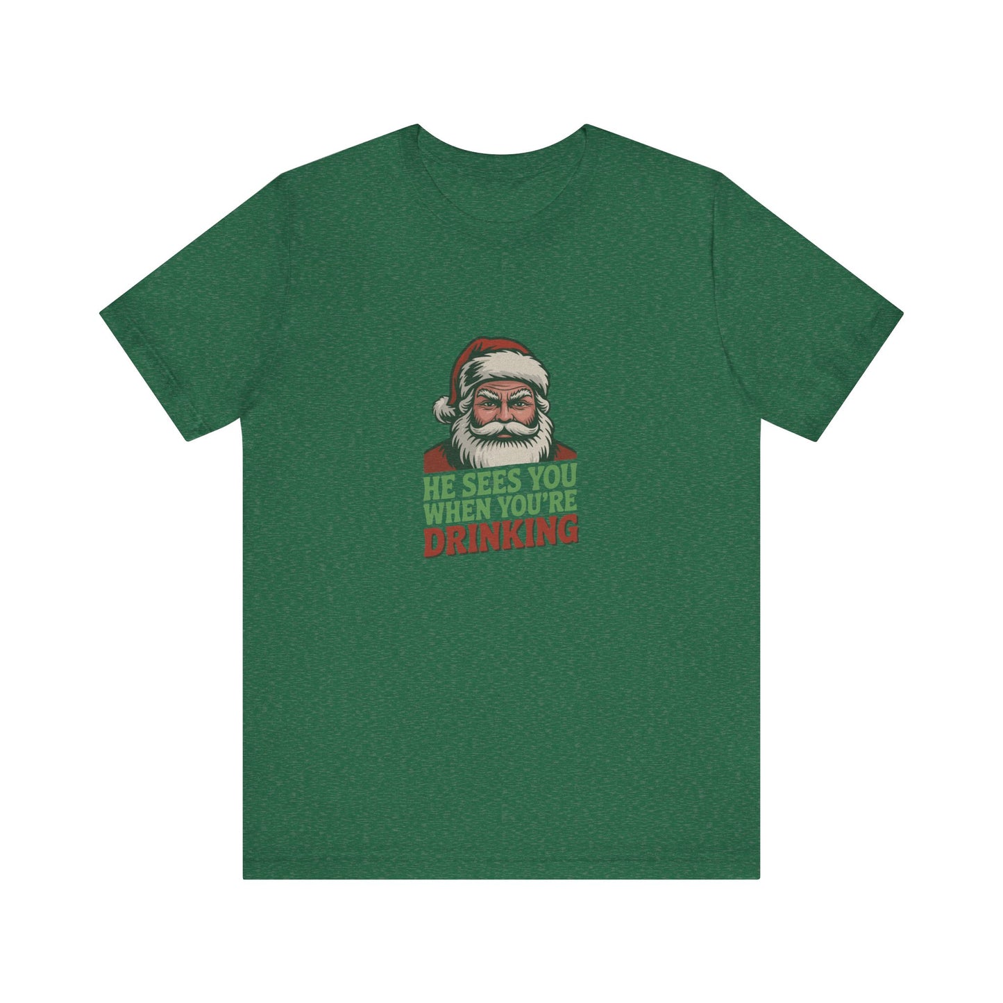 He Sees You When You're Drinking — Judgmental Santa Retro Tee (Dark)