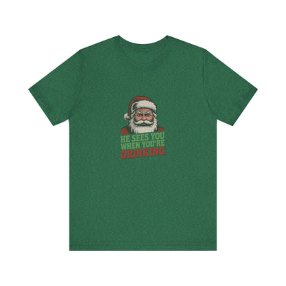 He Sees You When You're Drinking — Judgmental Santa Retro Tee (Dark)