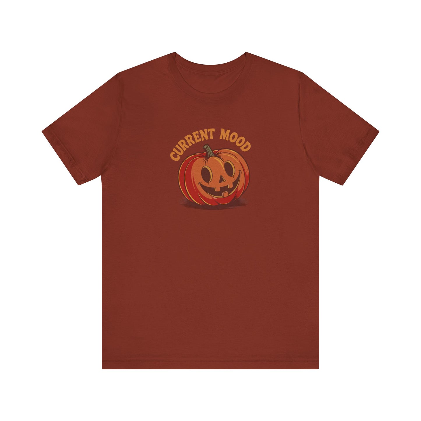 Current Mood (Cute Pumpkin) — Retro Halloween Tee (Dark)